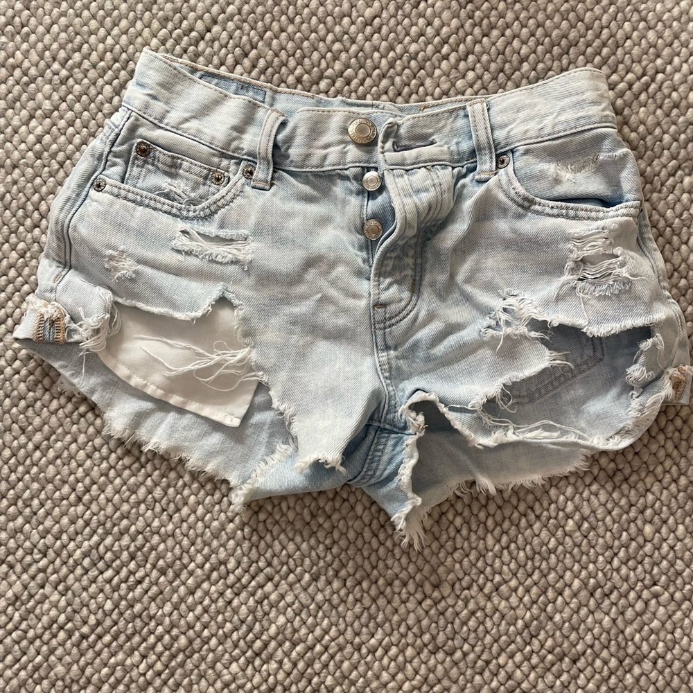 American Eagle Outfitters Blue Distressed Jean Shorts